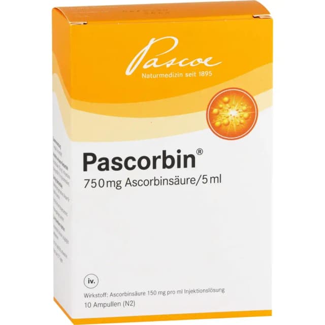 Pascorbin vitamina C 750 mg/fiolă – 10 fiole × 5 ml | Soluție sterilă germană de acid ascorbic