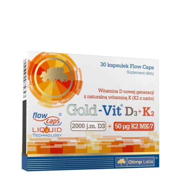 Gold-Vit D₃ + K₂ MK-7 – 2000 IE / 50 µg | Supliment natural de vitamine D3 și K2 cu tehnologie lichidă – Olimp Labs